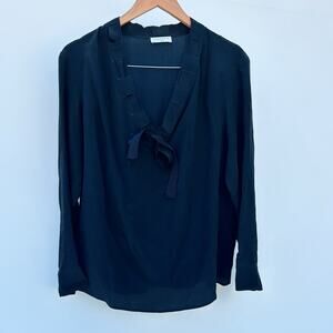 Sandro Paris Silk Blouse Bow Work Top Shirt Long Sleeve Black Dressy Medium